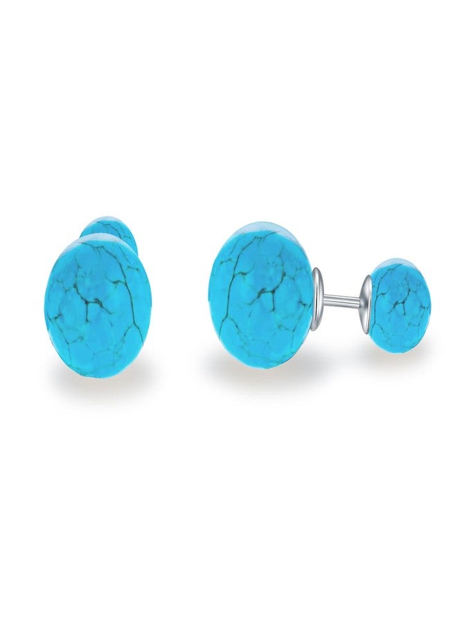 LONAGO Double Sided Turquoise Ball Earring Turquoises Stud Earrings Gift for Women (Turquoise) - Image 1