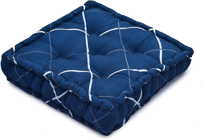 RRC Square Floor Pillow Tufted Cushion Thick Chair Pads| Chair Cushion | Back Support Cushion | Seat Cushion 16 Inch x 16 Inch (Blue) - Image 3