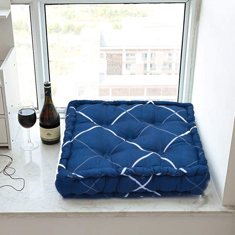 RRC Square Floor Pillow Tufted Cushion Thick Chair Pads| Chair Cushion | Back Support Cushion | Seat Cushion 16 Inch x 16 Inch (Blue) - Image 4