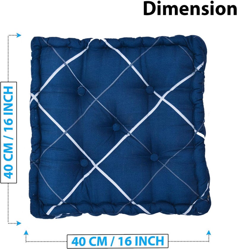 RRC Square Floor Pillow Tufted Cushion Thick Chair Pads| Chair Cushion | Back Support Cushion | Seat Cushion 16 Inch x 16 Inch (Blue) - Image 2