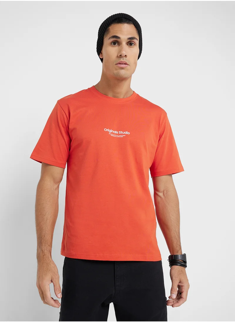 جاك اند جونز Jorvesterbro Logo Print  Crew Neck T-Shirt