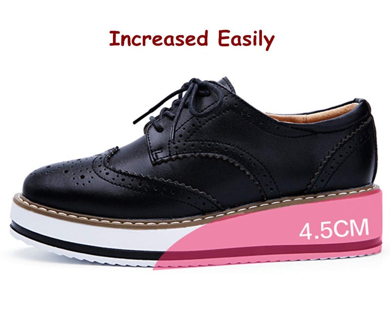 DADAWEN Women's Platform Lace-Up Wingtips Square Toe Oxfords Shoe Black Leather US Size 7.5/Asia Size 39/24.5cm - Image 5