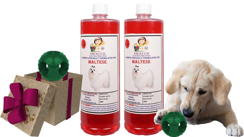 swacch Pet Shampoo | Puppy Safe Shampoo | PH Balanced | Ditch to Itch for Maltese Dog Shampoo 2 Litre (Jasmine) + Goofy Ball Chew Toy Combo Pack - Image 1