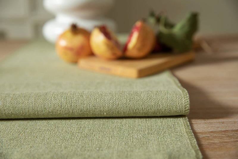 ZeeMart Sage Green Table Runners 60 Inches Long  Burlap Linen Style Rustic Farmhouse Table Runner  Boho Woven Dining Table Runner  13x60 Inches  Light Sage Green - Image 4