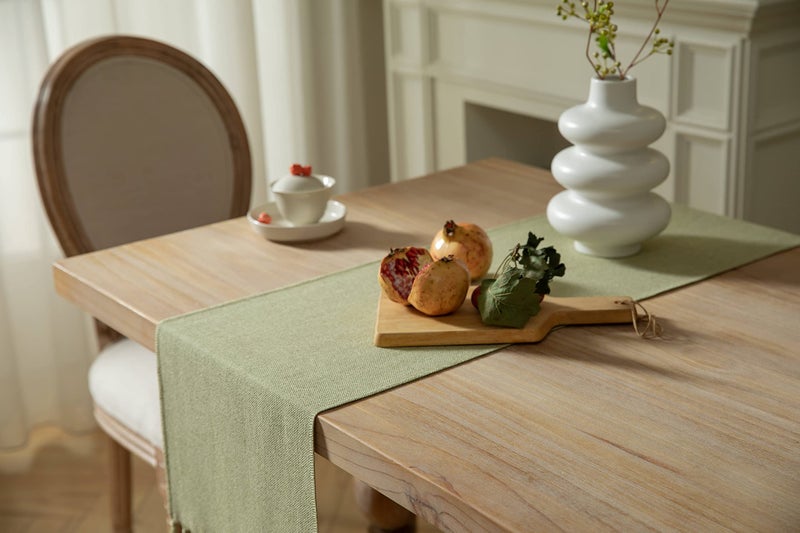 ZeeMart Sage Green Table Runners 60 Inches Long  Burlap Linen Style Rustic Farmhouse Table Runner  Boho Woven Dining Table Runner  13x60 Inches  Light Sage Green - Image 3