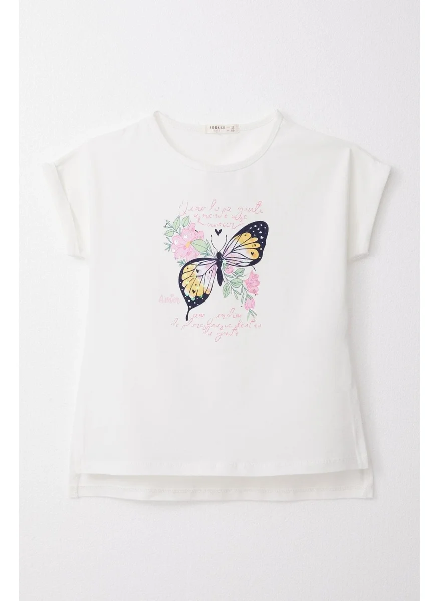Breeze Girls T-Shirt Butterfly Printed 10-16 Years, Ecru