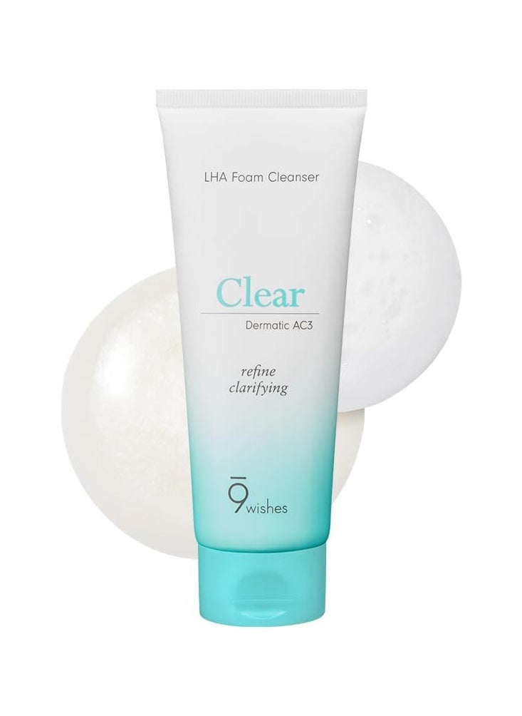 9 wishes 9 wishes Dermatic Clear Foam Cleanser 5.07 fl.oz - Acne Facial Wash with LHA & 20% Pear Flower Extract & Madecassoside | Low Alkaline, Gentle Exfoliating, Sensitive Skin Soothing, Korean Skincare  - Image 1