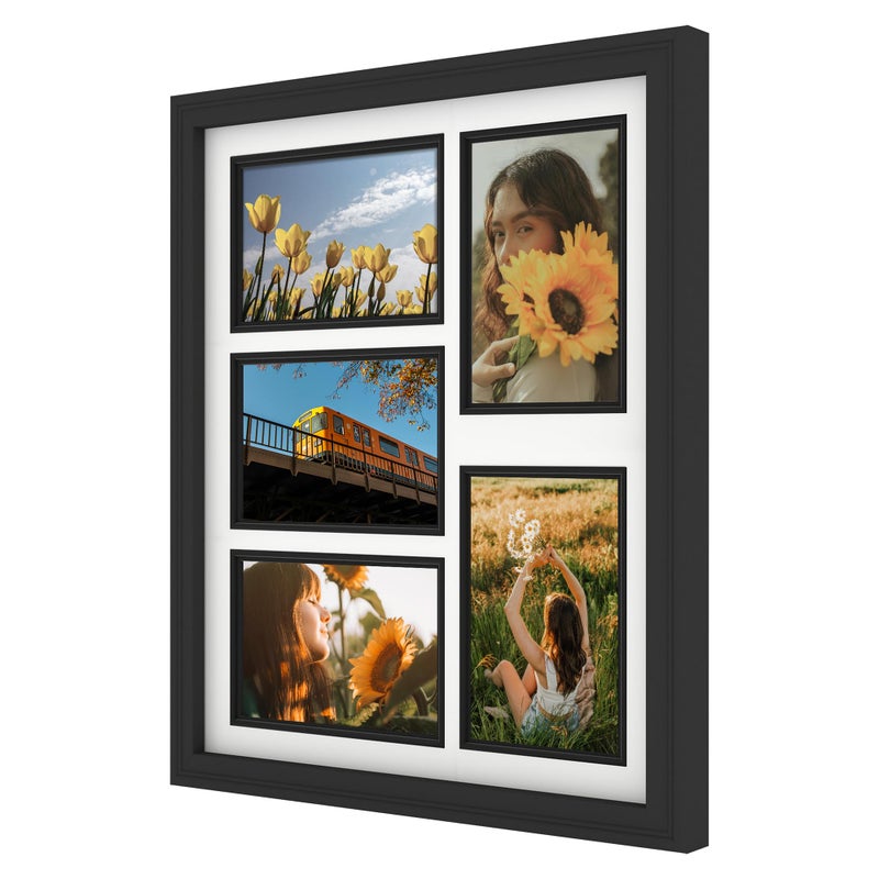 iRahmen 4x6 Collage Picture Frame with Tempered Glass - Wood Photo Frames Display Five 4 x 6 Pictures with Mat, Home Decor Wall Mount, Black - Image 2