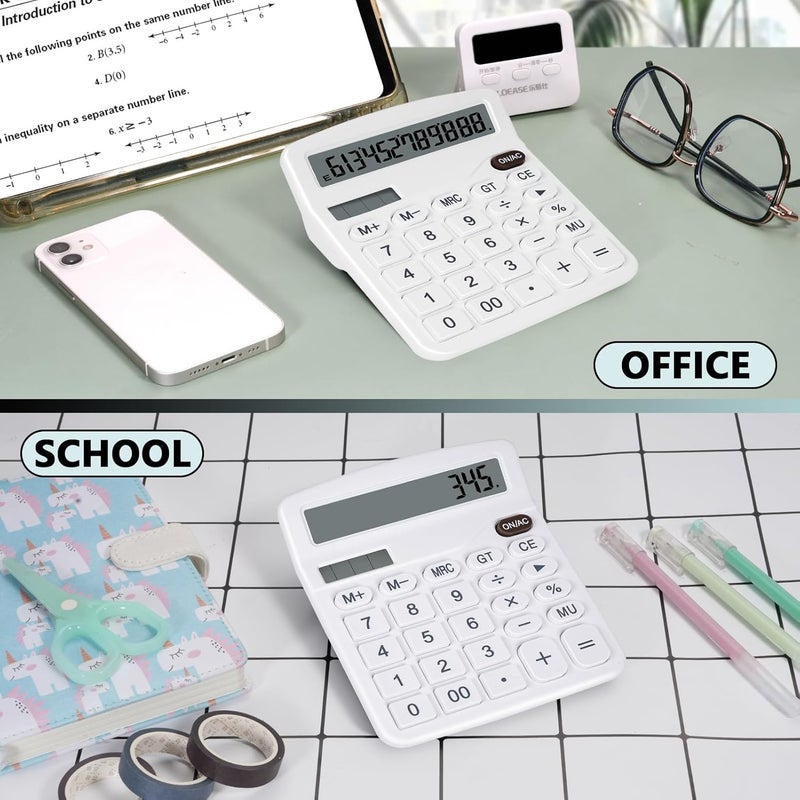 White dual-power portable calculator (large button dual-power solar battery large screen suitable for office teachers and students) - Image 5