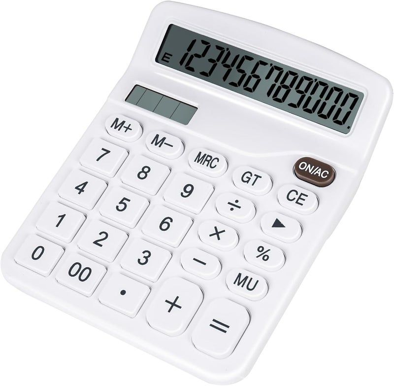 White dual-power portable calculator (large button dual-power solar battery large screen suitable for office teachers and students) - Image 1