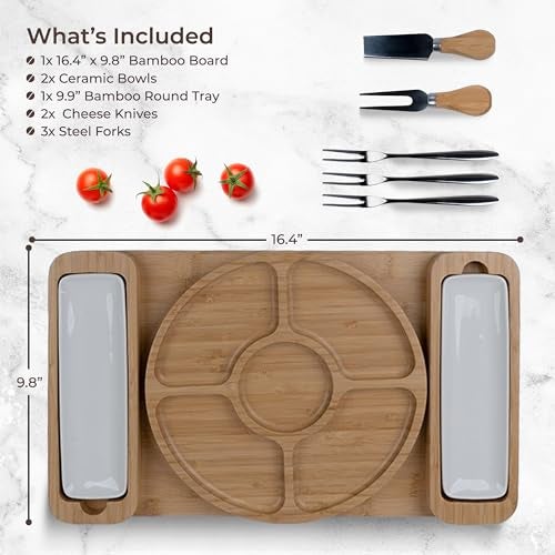 Bambüsi Charcuterie Boards Gift Set - Large Bamboo Cheese Board with Serving Tray, Knives and Bowls for Meat, Cheese and Crackers, for Mom, Housewarming, Wedding, Birthday Gifts for Women - Image 3