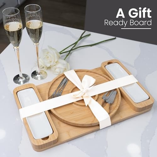 Bambüsi Charcuterie Boards Gift Set - Large Bamboo Cheese Board with Serving Tray, Knives and Bowls for Meat, Cheese and Crackers, for Mom, Housewarming, Wedding, Birthday Gifts for Women - Image 4