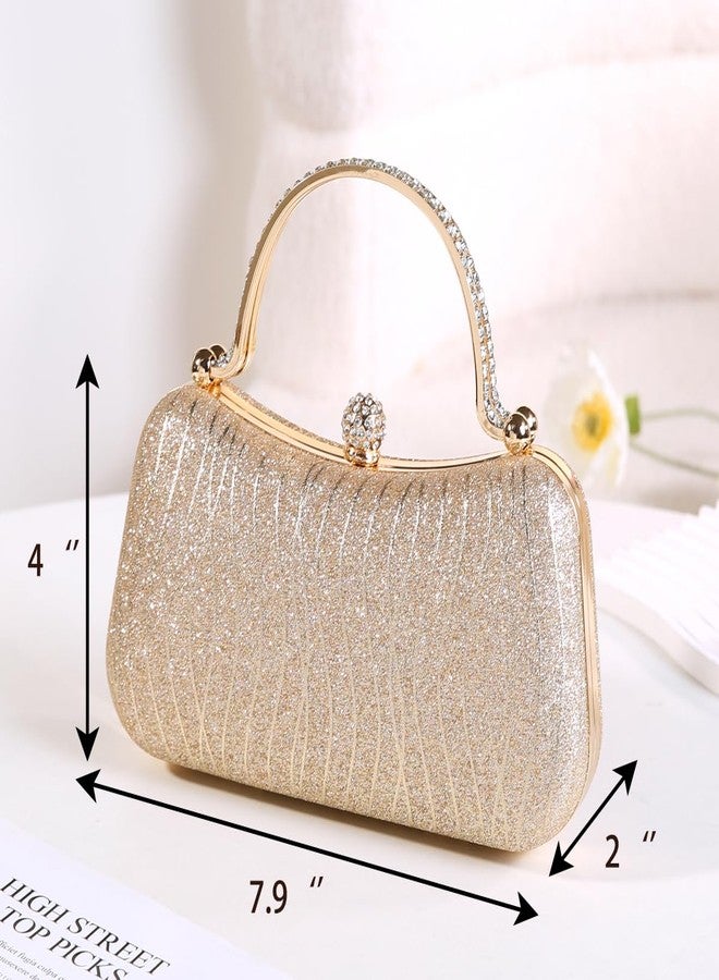 Covelin Evening Bag Sparkling Frosted Purses for Women Lady Shiny Party Elegant Handbag Wedding Bag with Chain Gold - Image 2