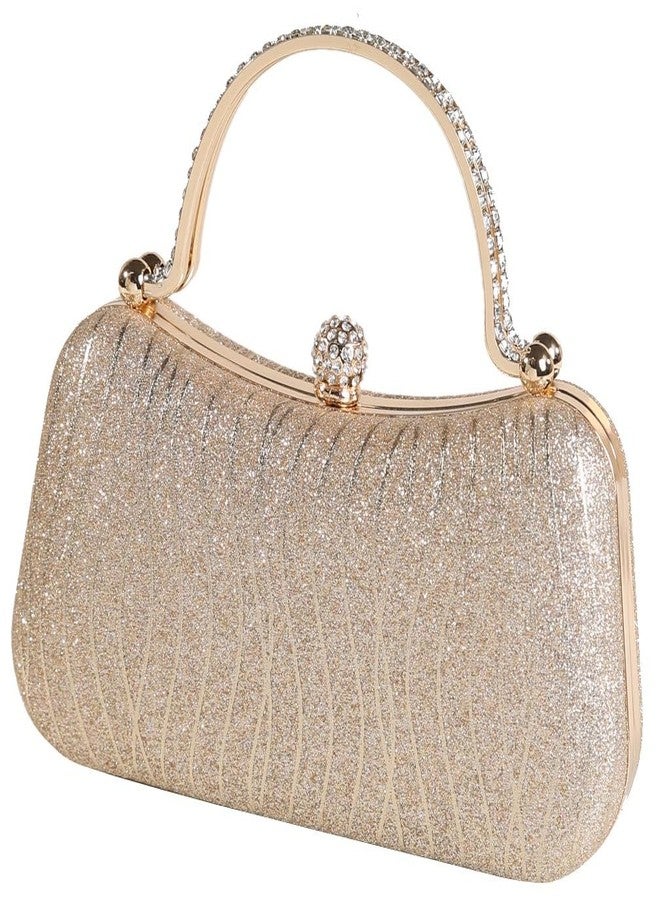 Covelin Evening Bag Sparkling Frosted Purses for Women Lady Shiny Party Elegant Handbag Wedding Bag with Chain Gold - Image 1
