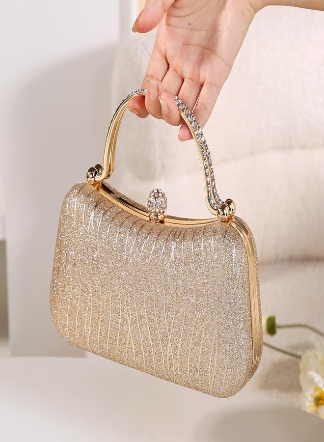 Covelin Evening Bag Sparkling Frosted Purses for Women Lady Shiny Party Elegant Handbag Wedding Bag with Chain Gold - Image 3