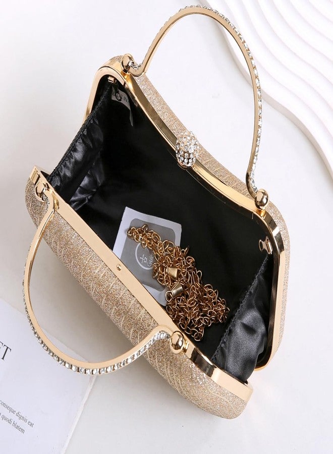 Covelin Evening Bag Sparkling Frosted Purses for Women Lady Shiny Party Elegant Handbag Wedding Bag with Chain Gold - Image 5
