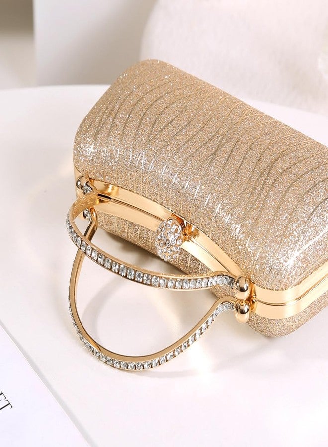 Covelin Evening Bag Sparkling Frosted Purses for Women Lady Shiny Party Elegant Handbag Wedding Bag with Chain Gold - Image 4