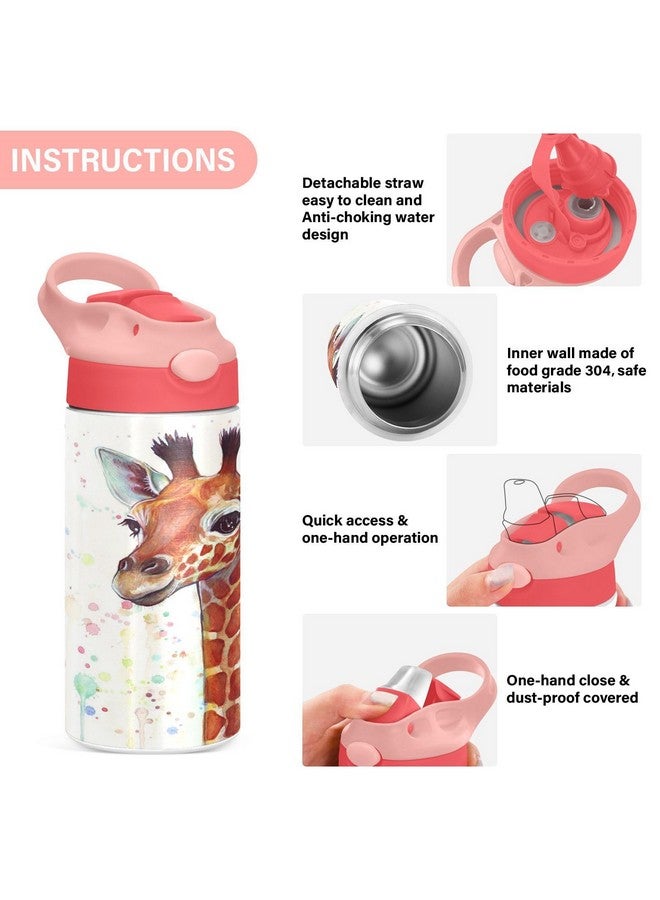 Wamika Giraffe Kids Water Bottle with Straw and Carry Handle Cute Animals Vacuum Insulated Stainless Steel Bottles Leak-Proof for Boys Girls Toddler 12 oz Pink Lid - Image 5