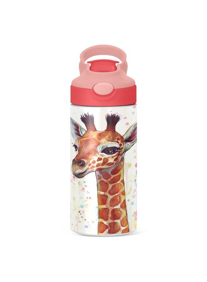 Wamika Giraffe Kids Water Bottle with Straw and Carry Handle Cute Animals Vacuum Insulated Stainless Steel Bottles Leak-Proof for Boys Girls Toddler 12 oz Pink Lid - Image 1