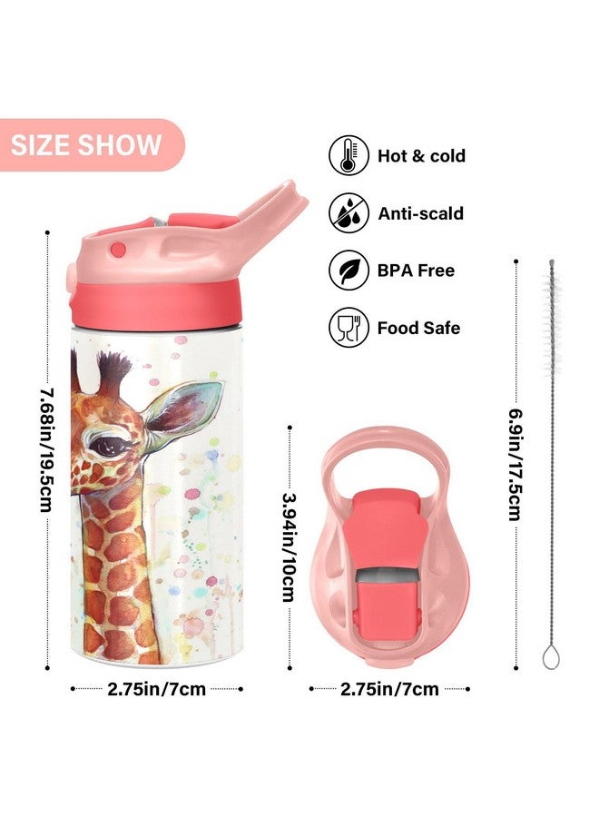 Wamika Giraffe Kids Water Bottle with Straw and Carry Handle Cute Animals Vacuum Insulated Stainless Steel Bottles Leak-Proof for Boys Girls Toddler 12 oz Pink Lid - Image 3