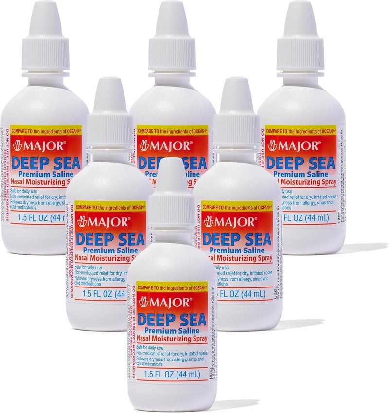 MAJOR MAJOR Deep Sea Premium Saline - Nasal Moisturizing Spray for Dryness and Irritation Relief - Sodium Chloride 0.65% - 1.5 Fl. Oz (6 Pack) 