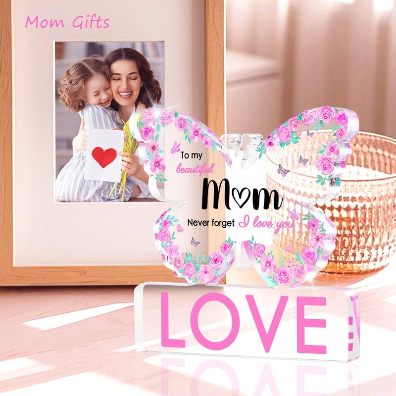 ilifemate Butterfly Acrylic Plaque For Mom- Mothers Day & Birthday Gifts From Daughter Or Son -4X4 Inch ""To My Beautiful Mom"" Keepsake With Love Quotes  Best Mom Ever Gift  Heartfelt Home Decor - Image 2
