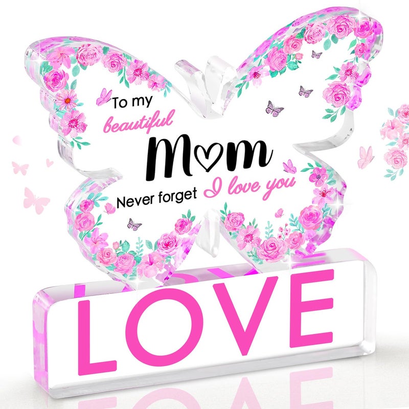 ilifemate Butterfly Acrylic Plaque For Mom- Mothers Day & Birthday Gifts From Daughter Or Son -4X4 Inch ""To My Beautiful Mom"" Keepsake With Love Quotes  Best Mom Ever Gift  Heartfelt Home Decor - Image 1