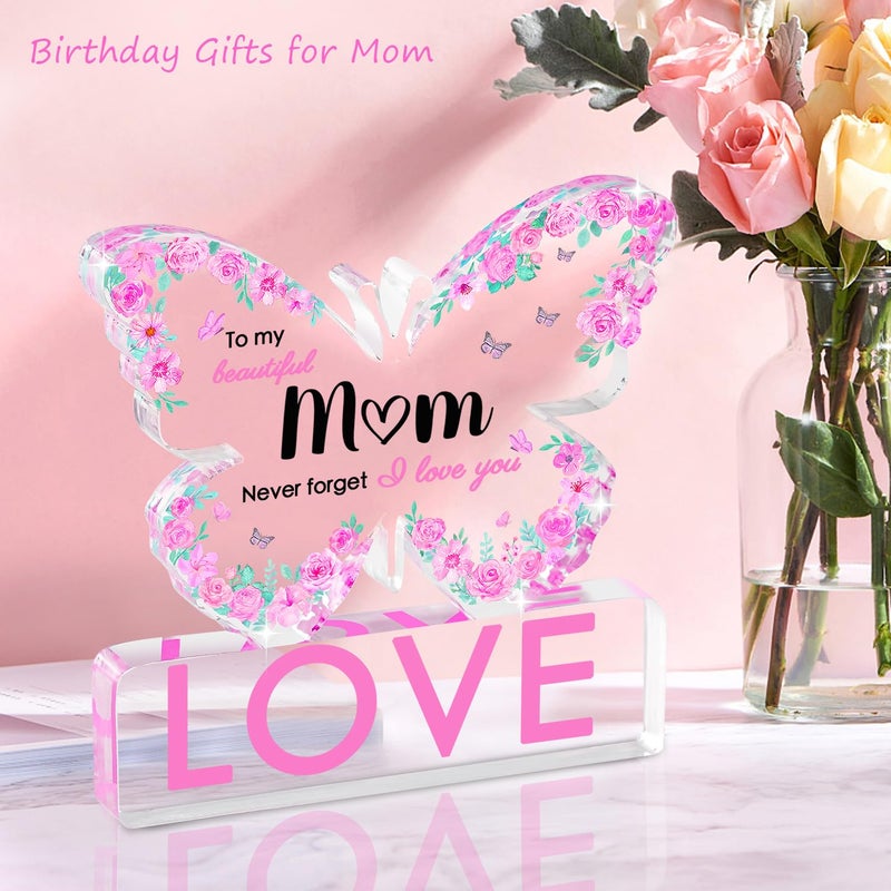ilifemate Butterfly Acrylic Plaque For Mom- Mothers Day & Birthday Gifts From Daughter Or Son -4X4 Inch ""To My Beautiful Mom"" Keepsake With Love Quotes  Best Mom Ever Gift  Heartfelt Home Decor - Image 4