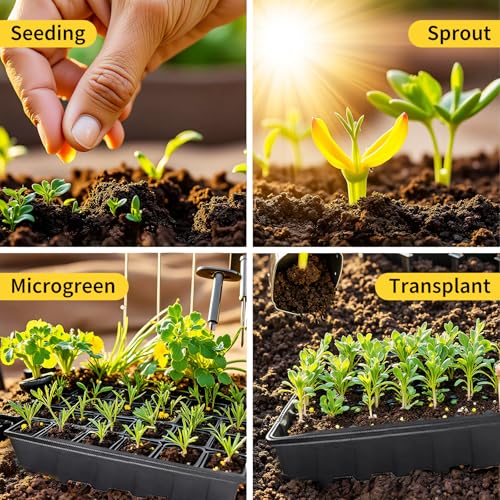 XCRUI 10Pack Seed Starting Trays, Strong Plastic Growing Plant Tray, Seed Tray, Seedling Trays for Greenhouse and Flowers, Wheatgrass, Sprouting - Image 3