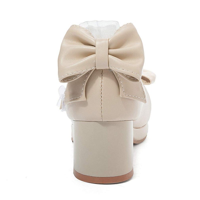 LUXMAX Womens Cute Mary Janes Platform Mid Block Heel Pumps with Pearl Shoes Kawaii Chunky Heel Pumps, Size 4 M US,Beige1 - Image 4
