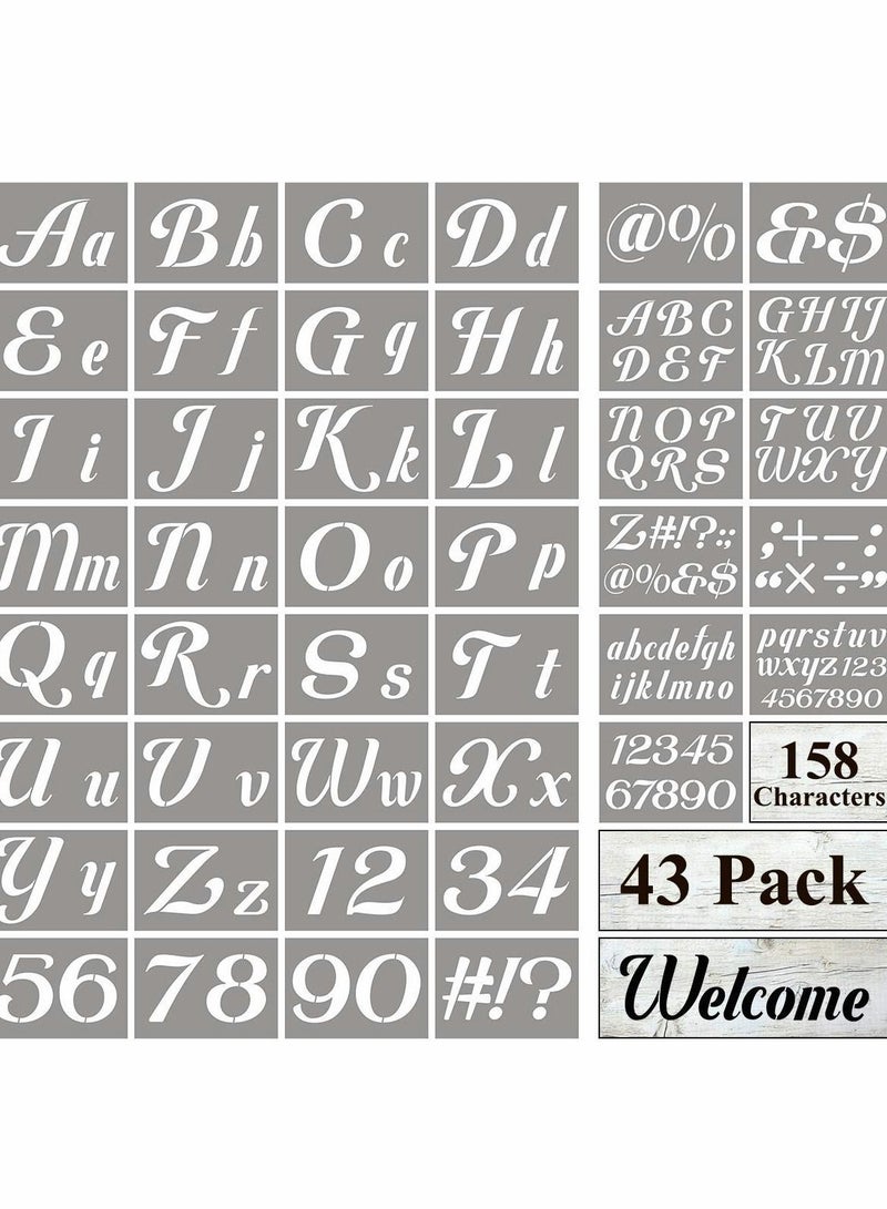 NIBEMINENT Large Letter Stencils for Painting on Wood 43 Pack Alphabet Number Stencil Templates with Signs Reusable Plastic in 158 Designs Chalkboard Fabric - Image 1