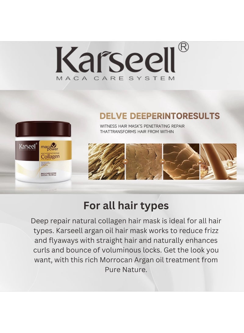 Karseell Karseell Collagen Hair Treatment Deep Repair Conditioning Argan Oil Collagen Hair Mask Essence for Dry Damaged Hair All Hair Types  500ml  - Image 5