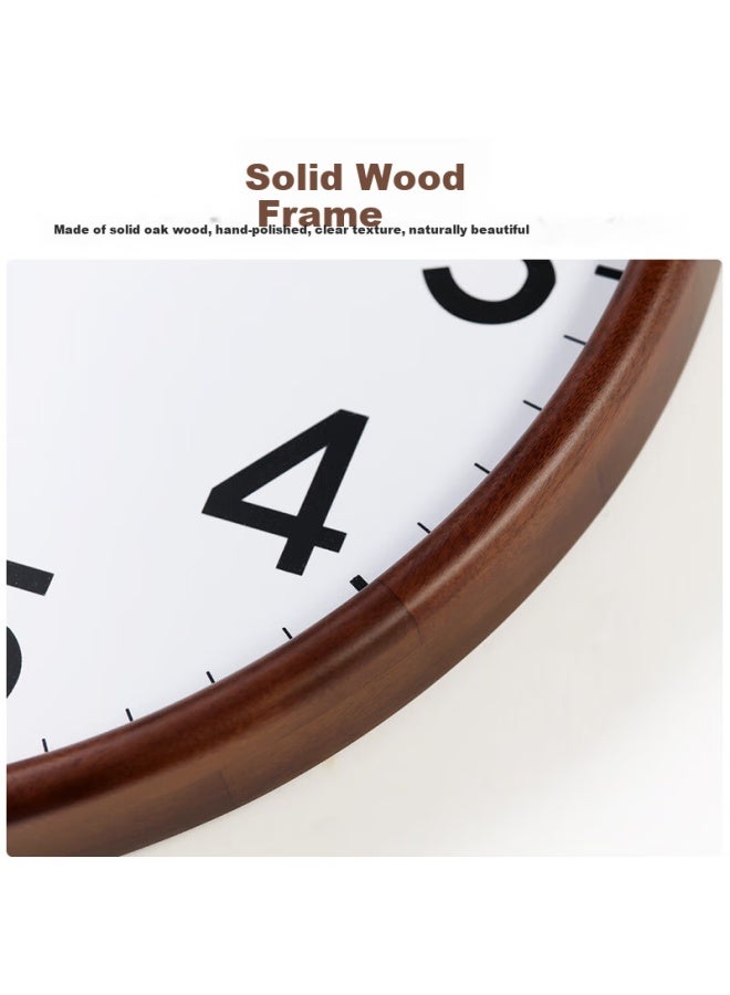 Hense Solid Wood Wall Clock Living Room Wall Clock Simple Large Digital Hanging Clock Home Quartz Silent Clock 35cm Hw31 - Image 5