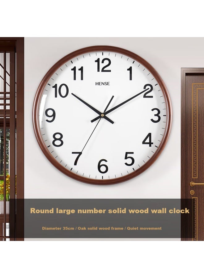 Hense Solid Wood Wall Clock Living Room Wall Clock Simple Large Digital Hanging Clock Home Quartz Silent Clock 35cm Hw31 - Image 1