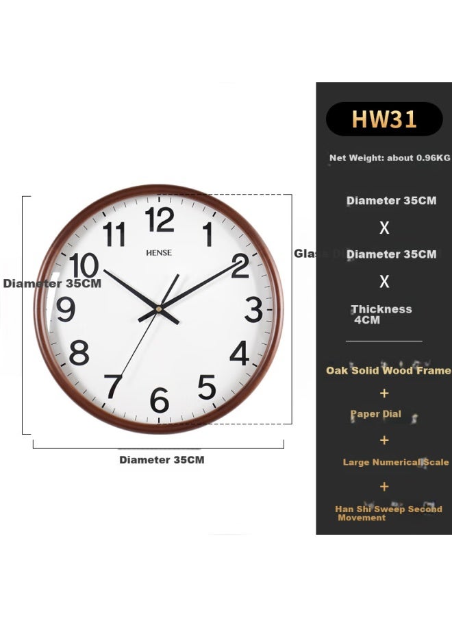 Hense Solid Wood Wall Clock Living Room Wall Clock Simple Large Digital Hanging Clock Home Quartz Silent Clock 35cm Hw31 - Image 4