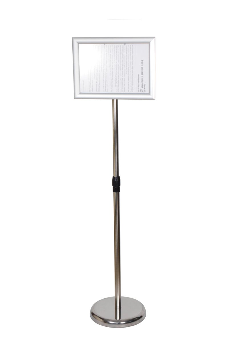 Infomate Adjustable Pedestal Telescopic Poster Stand Aluminum Snap Open Frame Portrait and Landscape Display, water base, sign holder display stand for floor (A4 Silver) - Image 1