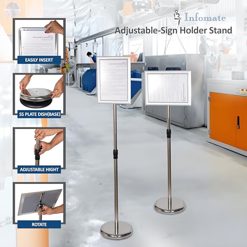 Infomate Adjustable Pedestal Telescopic Poster Stand Aluminum Snap Open Frame Portrait and Landscape Display, water base, sign holder display stand for floor (A4 Silver) - Image 5