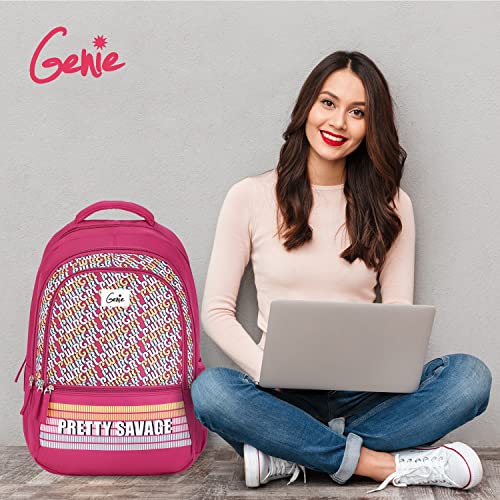 Genie Girlpower Casual Backpack for Girls |19 In-36 Ltr with Laptop Sleeve, Three Compartments and Organiser with Padded Shoulders |Best for Books,Stationery,Lunch Box & Essentials - Pink - Image 4