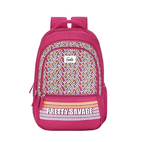 Genie Girlpower Casual Backpack for Girls |19 In-36 Ltr with Laptop Sleeve, Three Compartments and Organiser with Padded Shoulders |Best for Books,Stationery,Lunch Box & Essentials - Pink - Image 1