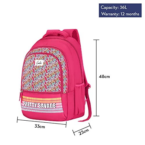 Genie Girlpower Casual Backpack for Girls |19 In-36 Ltr with Laptop Sleeve, Three Compartments and Organiser with Padded Shoulders |Best for Books,Stationery,Lunch Box & Essentials - Pink - Image 3