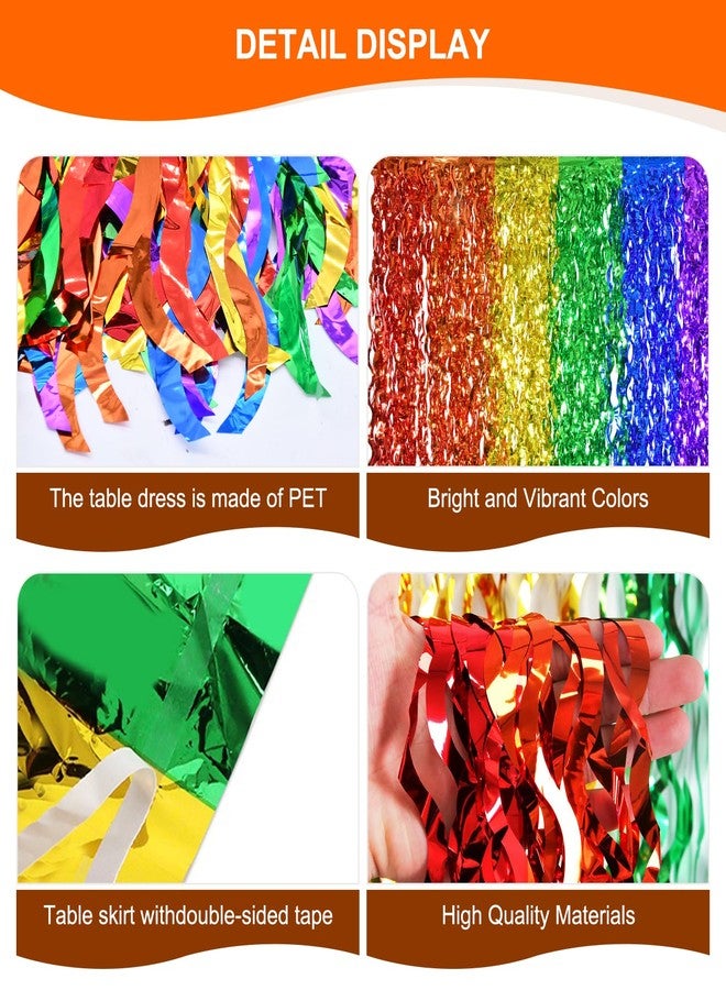 PhyLence 2 Pack Fiesta Metallic Fringe Table Skirt, Rainbow Foil Table Skirts for Fiesta Party, Cinco de Mayo Decorations, Colorful Birthday and Celebration Table Decor - Image 3