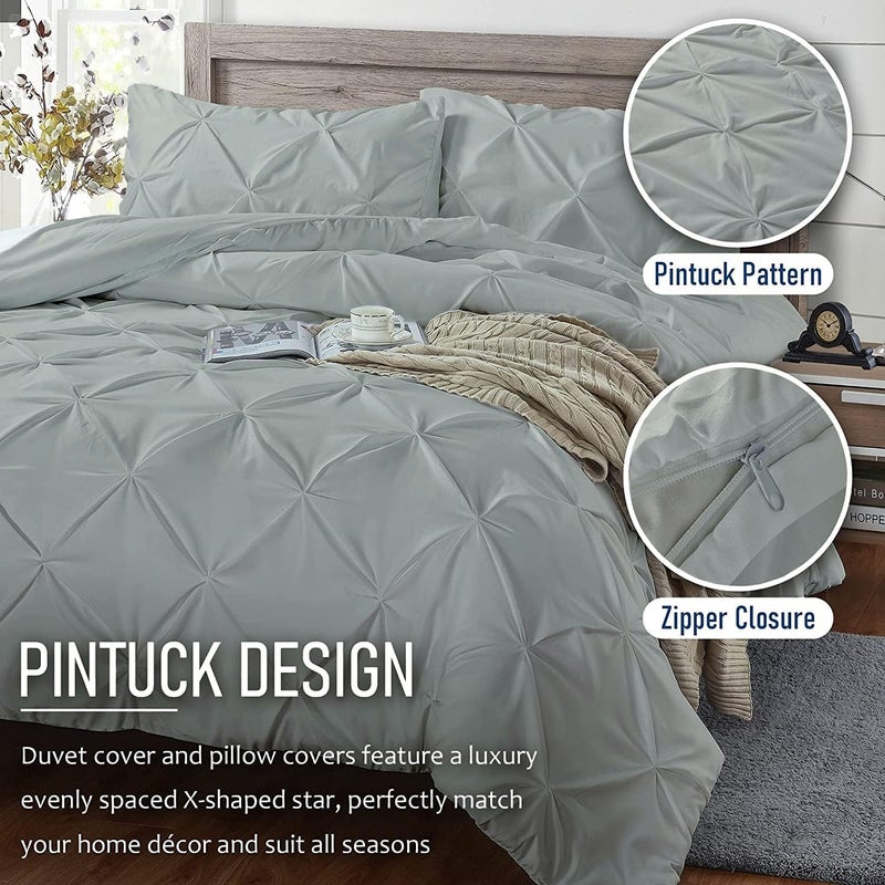 Crown Collection 1000-TC Ultra Soft Design 100% Egyptian Cotton Pinch Plated Duvet Cover with Zipper Colser & 2pcs Pillow Case Set (Oversize 98x120, Silver) - Image 4