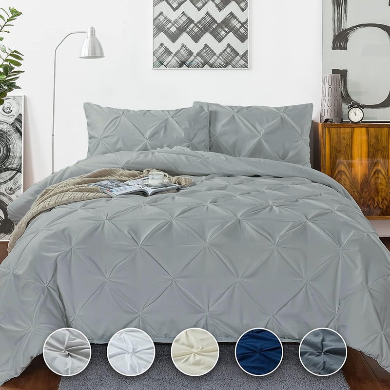 Crown Collection 1000-TC Ultra Soft Design 100% Egyptian Cotton Pinch Plated Duvet Cover with Zipper Colser & 2pcs Pillow Case Set (Oversize 98x120, Silver) - Image 1