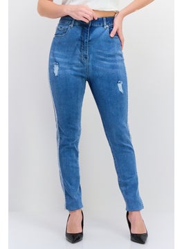 Women Skinny Fit Rip Stretchable Denim Jeans, Wash Blue