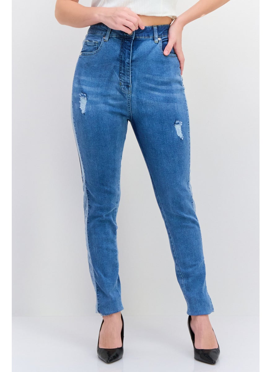 PARISIAN - Women Skinny Fit Rip Stretchable Denim Jeans, Wash Blue - Image 1