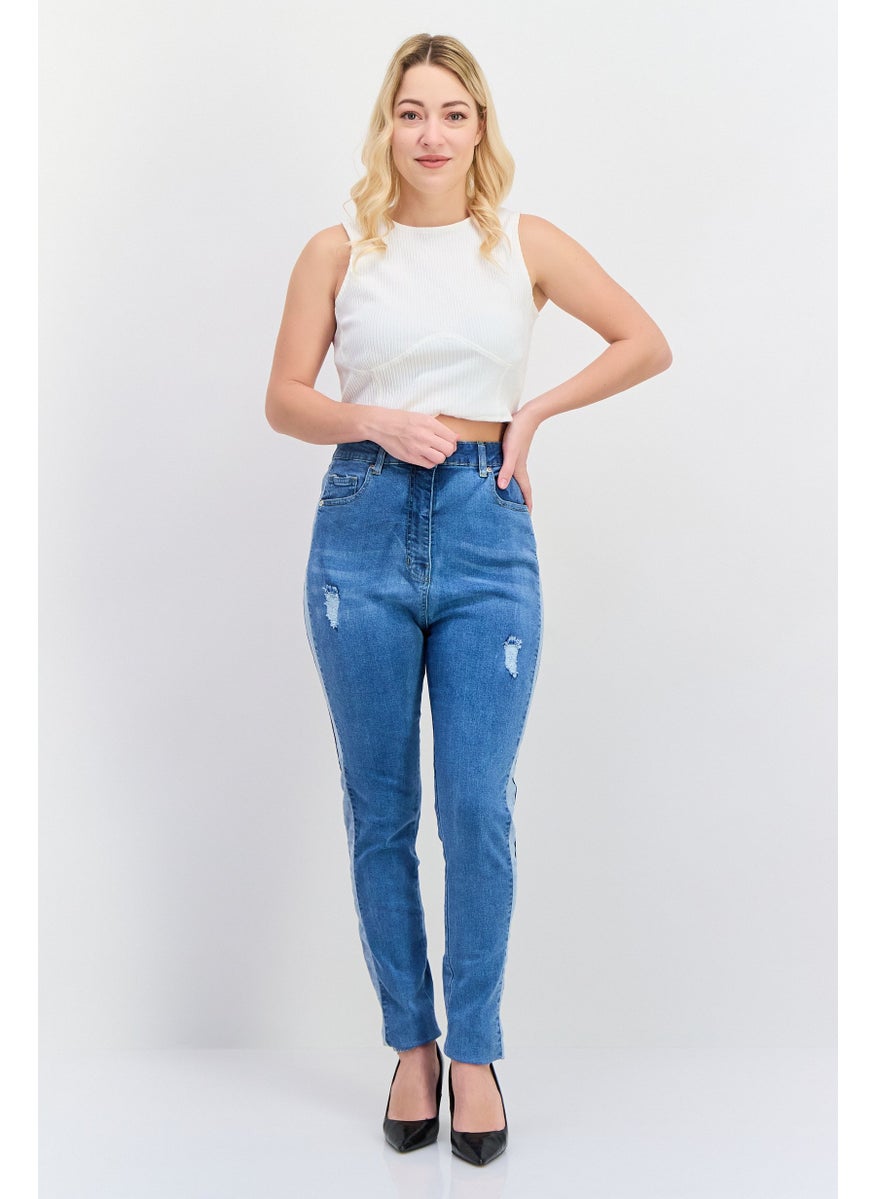 PARISIAN - Women Skinny Fit Rip Stretchable Denim Jeans, Wash Blue - Image 1