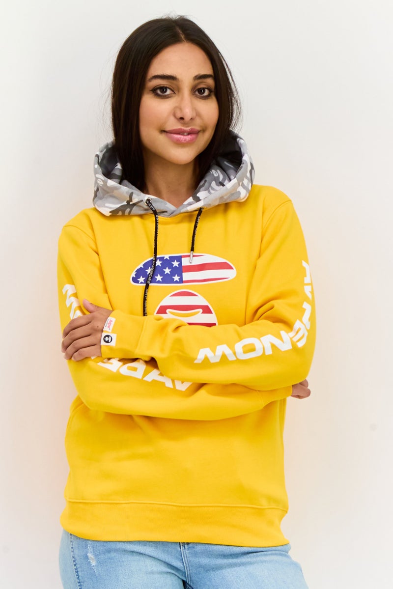 Aape By A Bathing Ape Women Graphic Long Sleeve Hooded Sweatshirts, Yellow Combo - Image 1