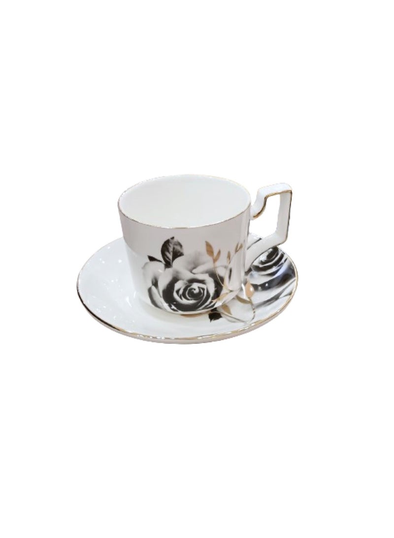 Liying Bone China Rose design 150ml Tea Cup with Saucer Premium-Quality, Light-Weight and Elegant and Durable Perfect for Serving Tea, Coffee - Image 2