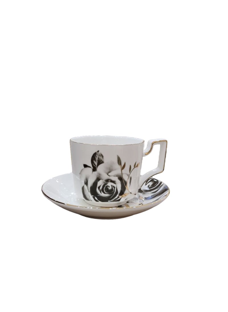Liying Bone China Rose design 150ml Tea Cup with Saucer Premium-Quality, Light-Weight and Elegant and Durable Perfect for Serving Tea, Coffee - Image 1