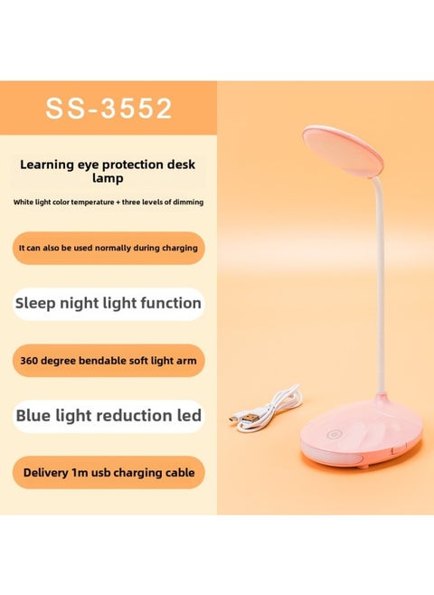 UBS Rechargeable LED Touch Reading Eye Protection Desk Lamp Dimmable Student Desk Lamp Gift Custom Multi-function Small Desk Lamp-Color:3552 Pink
